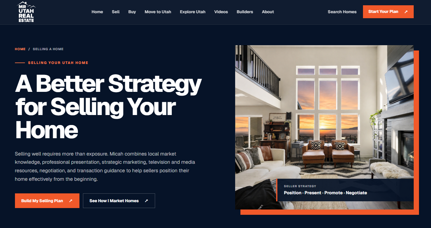 Desktop view of the MR Utah Real Estate Seller Strategy page, featuring A Better Strategy for Selling Your Home